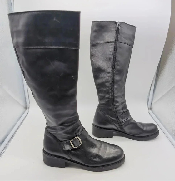 J. Crew Black Leather Knee Boots Riding with Buckle sz 8 - Picture 4 of 9